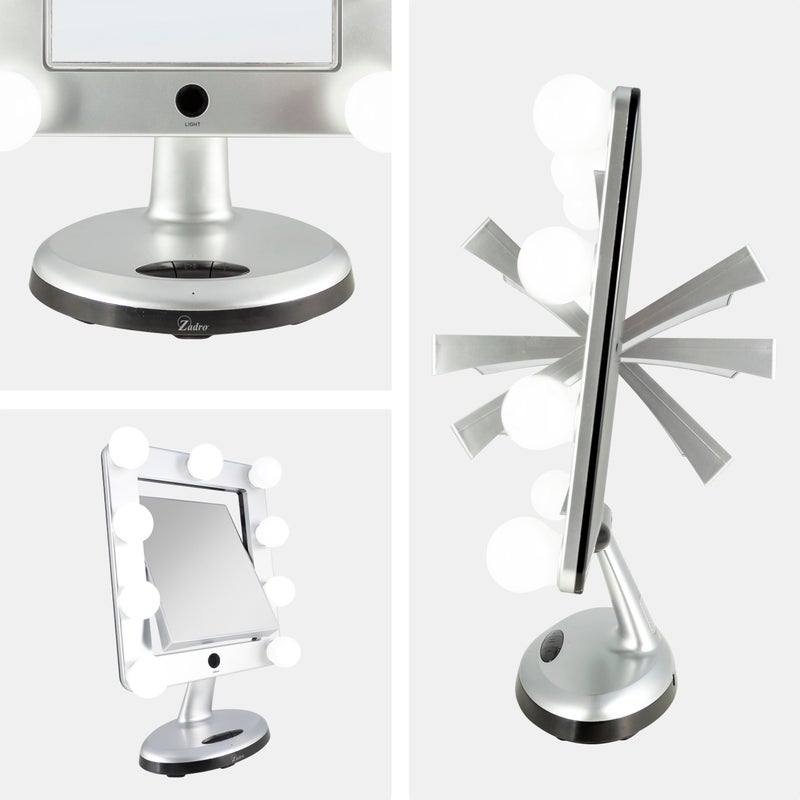 Zadro Melrose LED Variable 3-Color Lighted Dual-Sided 5X/1X Magnification Bluetooth Vanity Beauty Makeup Hollywood-Style Mirror, Satin Nickel - Image 2